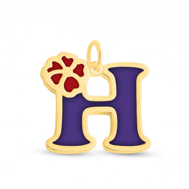Gold plated necklace Colored Initial Letter H with Flower