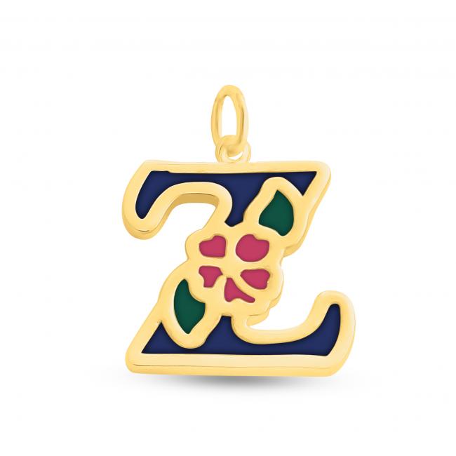 Gold plated necklace Colored Initial Letter Z with Flower