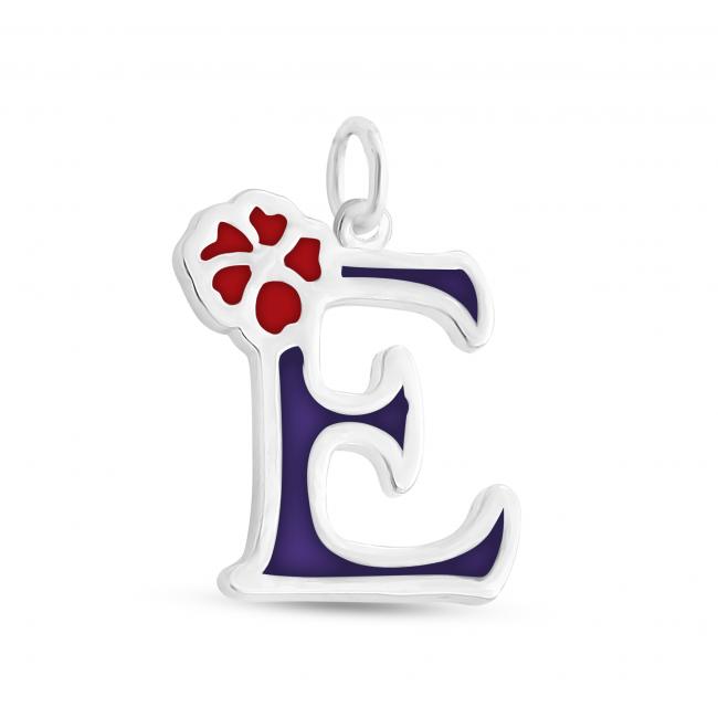 925 sterling silver necklace Colored Initial Letter E with Flower