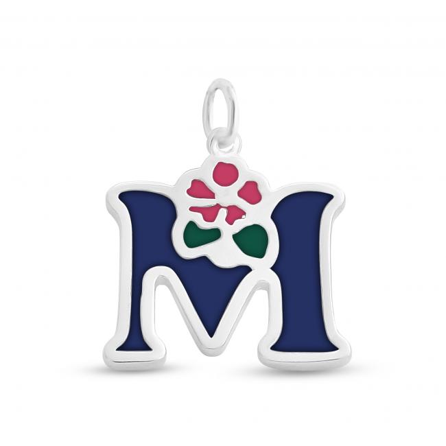 925 sterling silver necklace Colored Initial Letter M with Flower